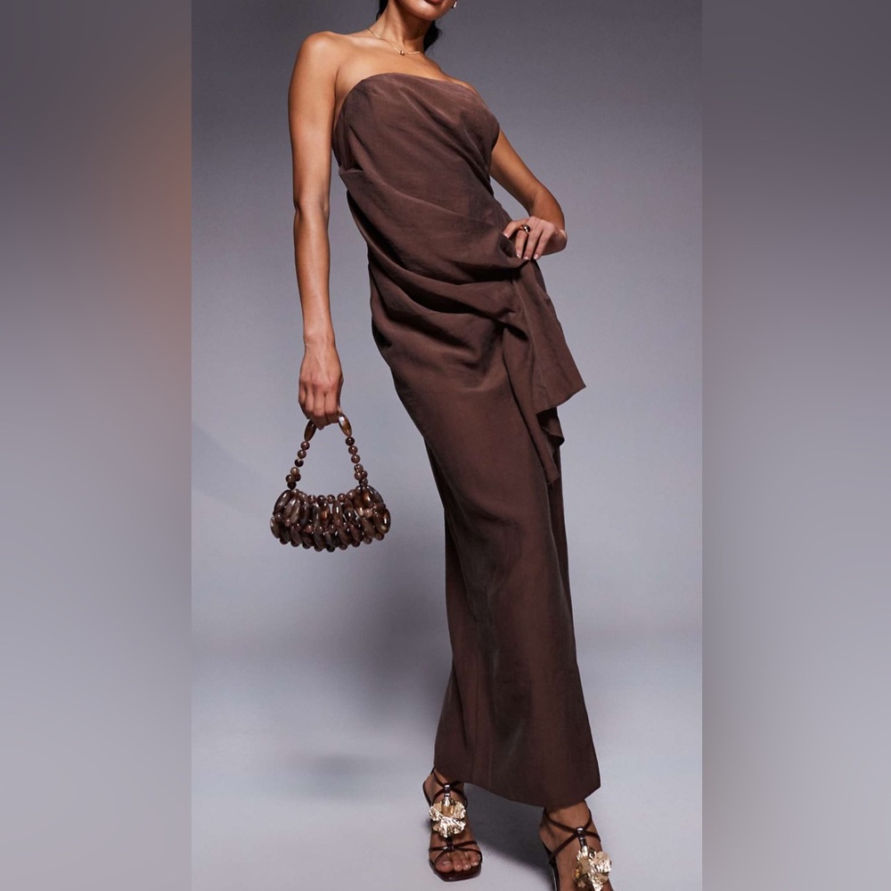 ASOS DESIGN Strapless Brown Draped Maxi Dress | NWT | Size 8